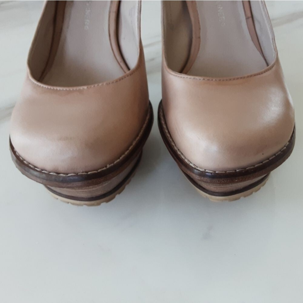 LISA for DONALD PLINER Wood Heel Stiletto Beige Platform Slingback Sz 6.5 - Picture 5 of 12